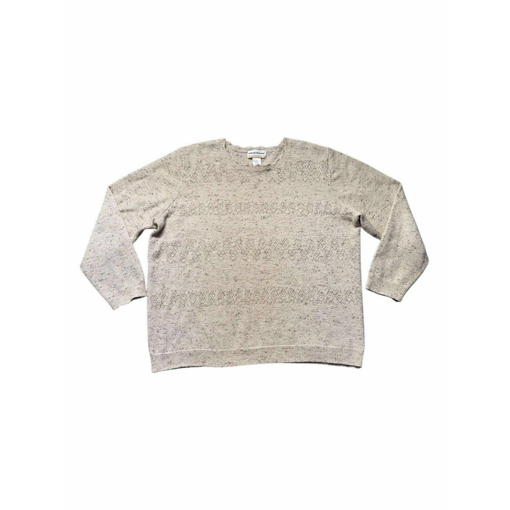 Alfred Dunner Womens 1X Beige Metallic Speckled Knit Pullover Sweater